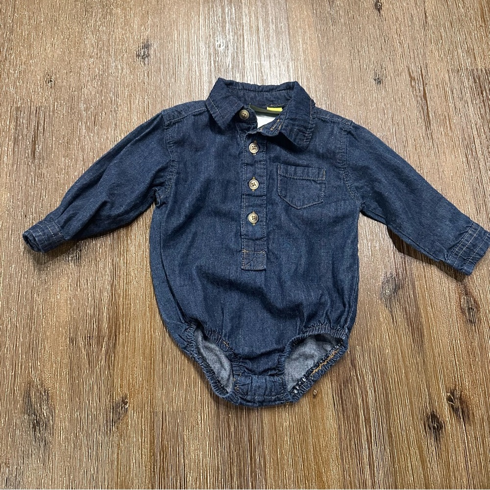 4/20$ Denim Blue Baby Bodysuit Onesie size 3-6 months
